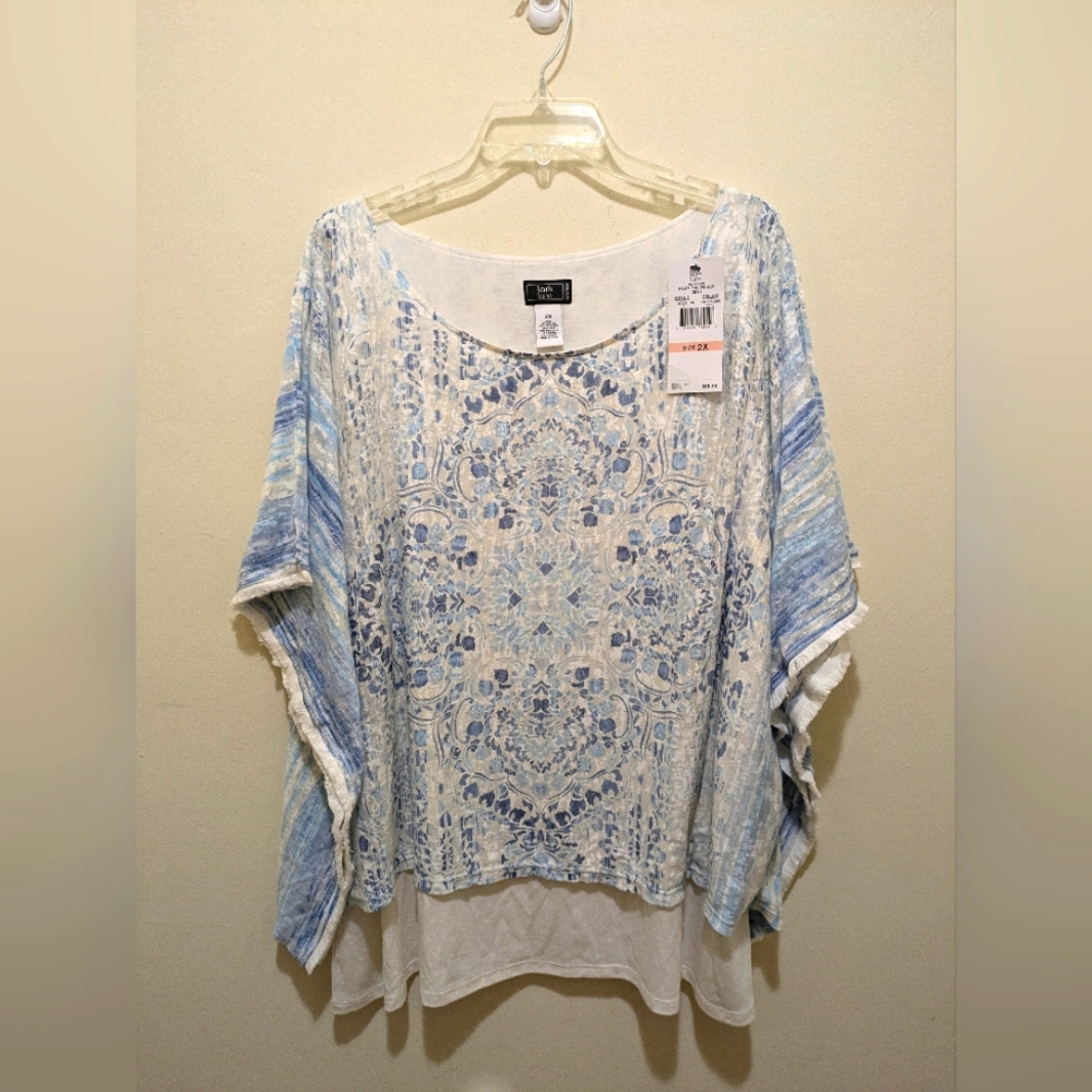 Lark Lane blue and white women's top - 2x